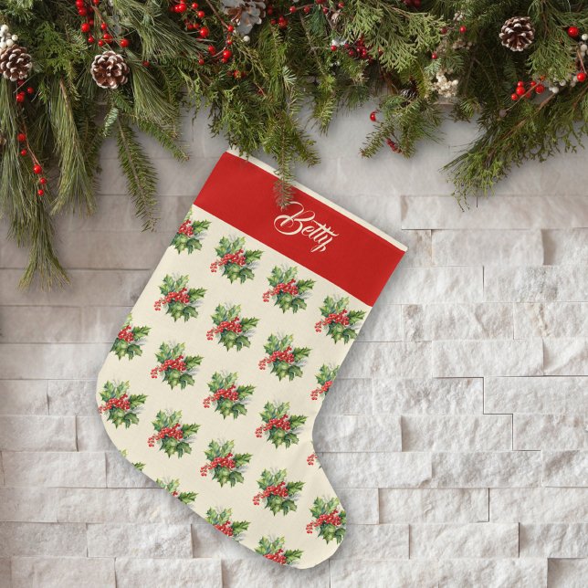 Grande Chaussette De Noël Aquarelle personnalisée Chandinavan de feuillage h (Créateur téléchargé)
