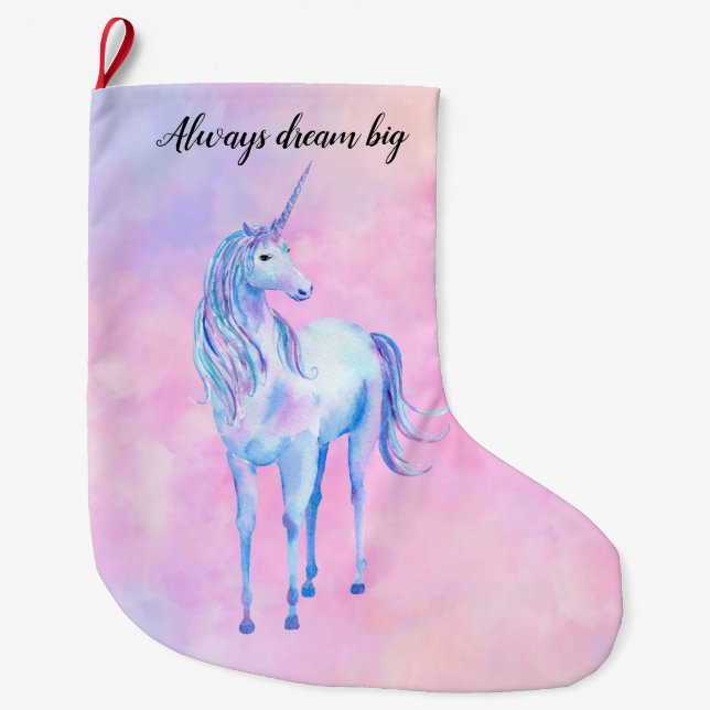 Grande Chaussette De Noël Aquarelle rose Purple Unicorne (Devant)