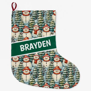 Grande Chaussette De Noël Aquarelle Snowman Noël personnalisé