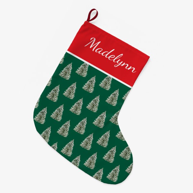 Grande Chaussette De Noël Aquarelle Snowy Christmas Tree Motif (Devant (Accrochage))