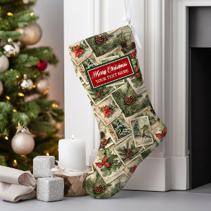 Grande Chaussette De Noël Aquarelle Vintage Noël Stocker Personnalisée