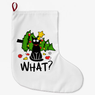Grande Chaussette De Noël Arbre de Noël drôle de chat noir Noël joyeux Santa