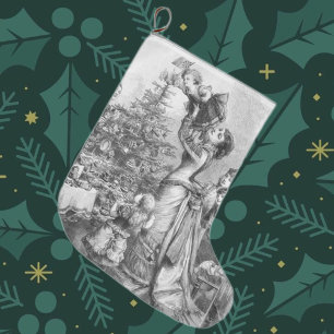 Grande Chaussette De Noël Arbre de Noël victorien de la famille Antique de v