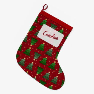 Grande Chaussette De Noël Arbres de Noël avec des étoiles et le nom fait s