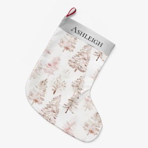 Grande Chaussette De Noël Arbres de Noël blanc rose argenté