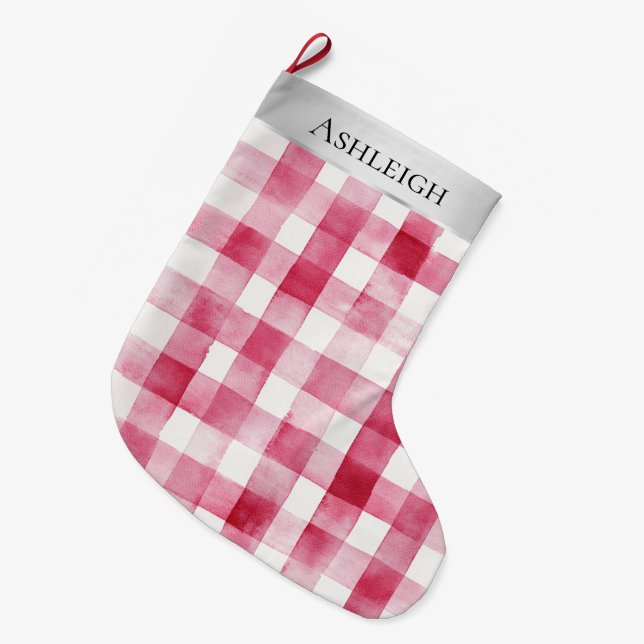 Grande Chaussette De Noël Argent Joli Chic Pink Plaid Stripes Noël (Devant (Accrochage))
