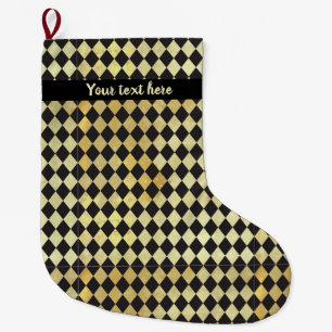 Grande Chaussette De Noël Arlequin Vintage en or et noir