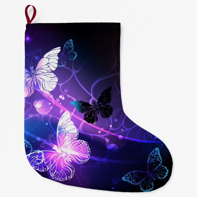 Grande Chaussette De Noël Arrière - plan avec papillons de nuit (Devant)
