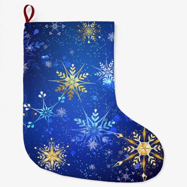 Grande Chaussette De Noël Arrière - plan Bleu XMAS avec des flocons de neige (Devant)