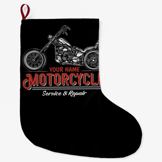 Grande Chaussette De Noël Atelier de réparation de motocyclette personnalisé (Devant)