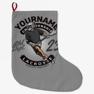 Grande Chaussette De Noël Attaque de l'équipe sportive du joueur de crosse p