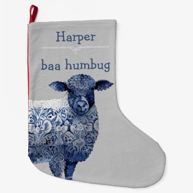Grande Chaussette De Noël "baa humbug" (Devant)