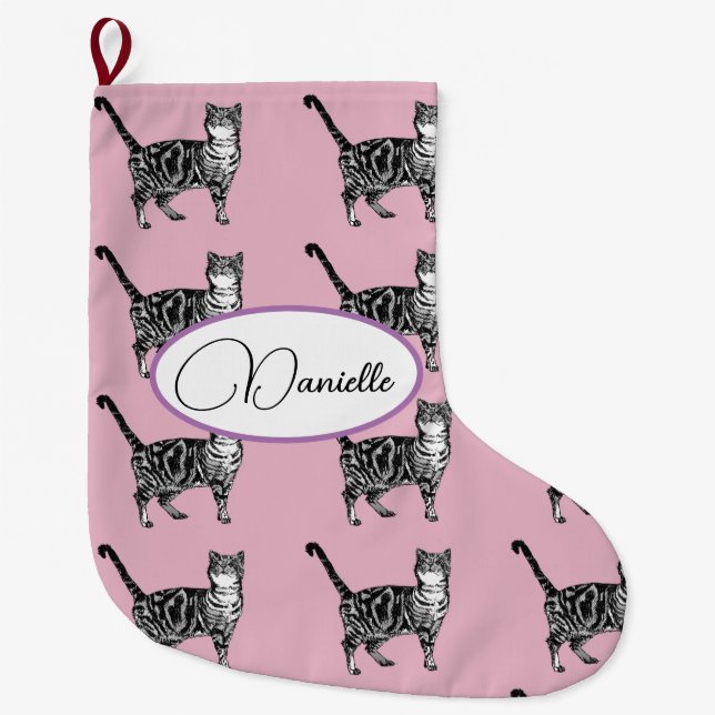 Grande Chaussette De Noël Baby Pink Tabby Chat Chat Chats Noël Stocking (Devant)