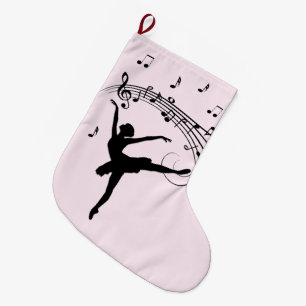Grande Chaussette De Noël Ballerina Danse avec Musique rose