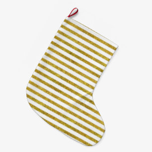 Grande Chaussette De Noël Bandes chic or et blanc