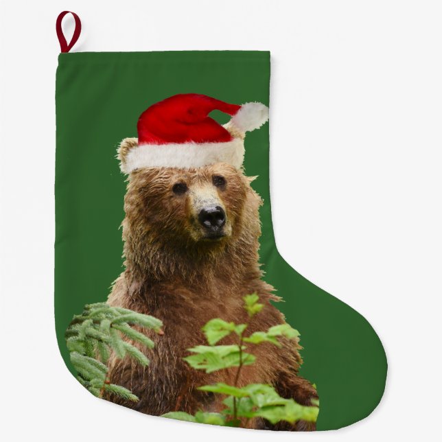 Grande Chaussette De Noël Bas de Noël avec l'ours gris (Devant)