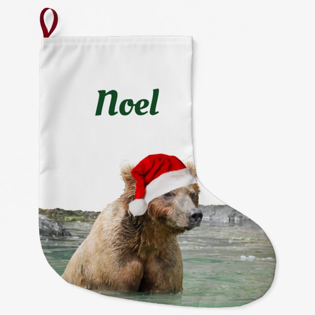 Grande Chaussette De Noël Bas de Noël avec l'ours gris (Devant)