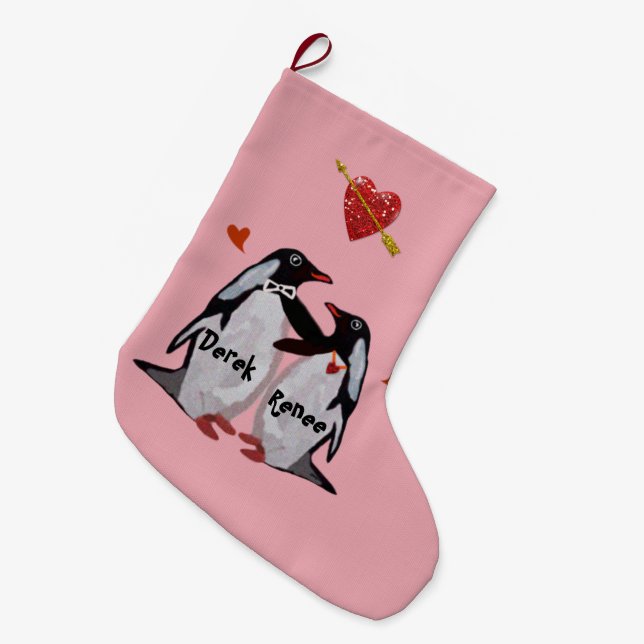 Grande Chaussette De Noël Bas de Noël d'amour de pingouin (Devant (Accrochage))
