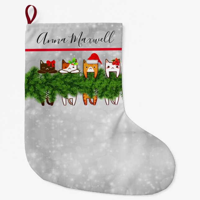Grande Chaussette De Noël Bas de Noël de Meowy (Devant)