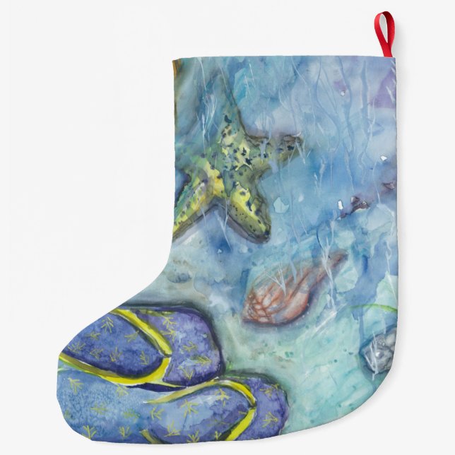 Grande Chaussette De Noël Bas de Noël de thème de plage (Dos)