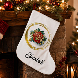 Grande Chaussette De Noël Bas de Noël personnalisé Joyeux Noël en or