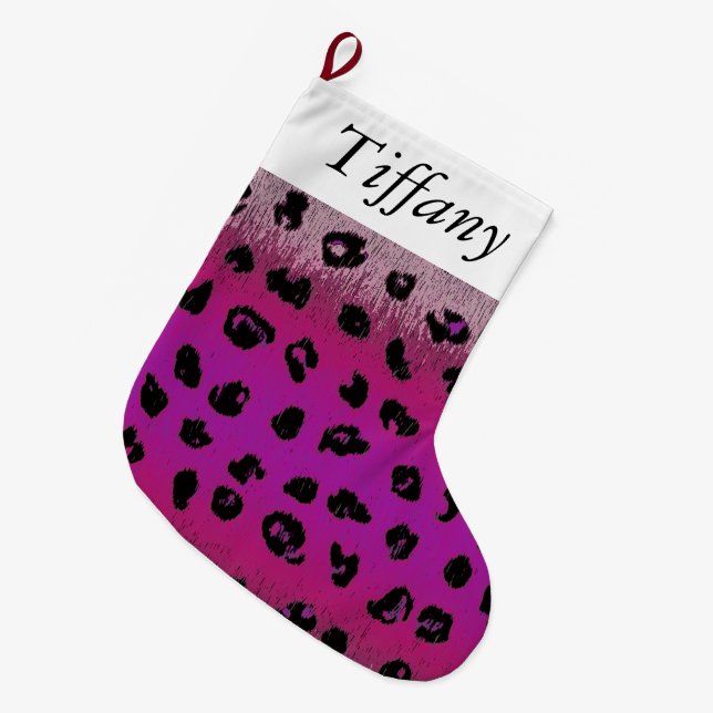 Grande Chaussette De Noël Bas de Noël personnalisé par empreinte de léopard (Devant (Accrochage))