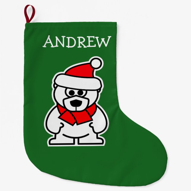 Grande Chaussette De Noël Bas drôle de Noël d'ours blanc pour des enfants (Devant)