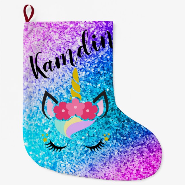 Grande Chaussette De Noël Bas personnalisé de parties scintillantes d'Ombre (Devant)
