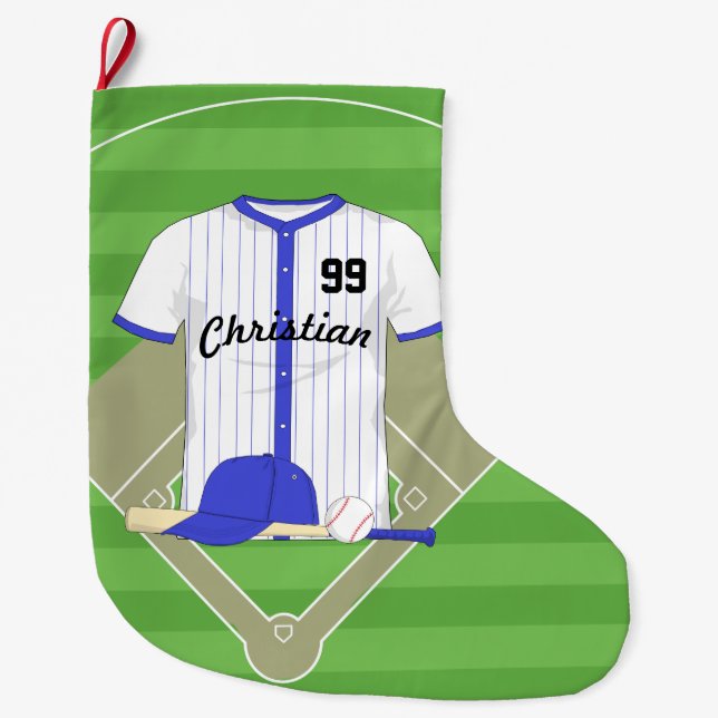 Grande Chaussette De Noël Baseball bleu personnalisé (Devant)