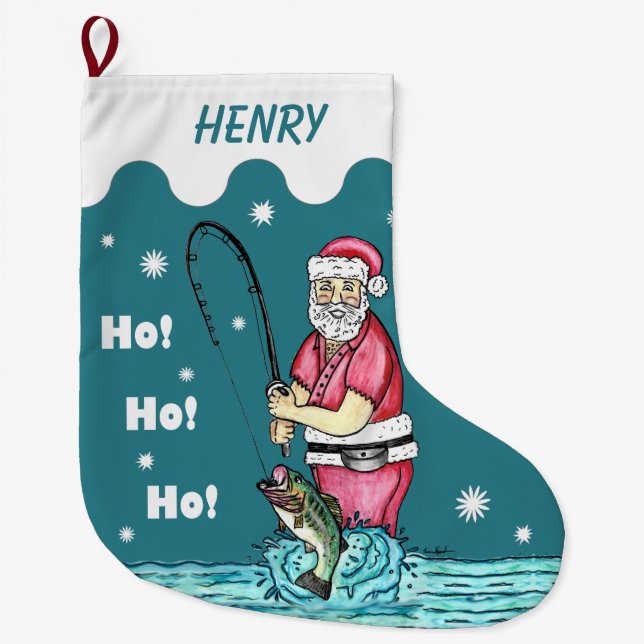 Grande Chaussette De Noël Basse Pêche Santa Claus (Devant)