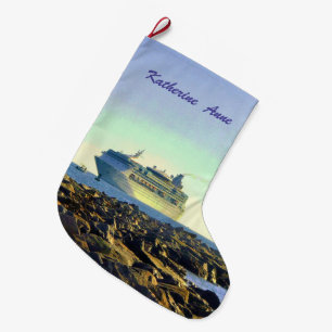 Grande Chaussette De Noël Bateau de croisière passant des jetées