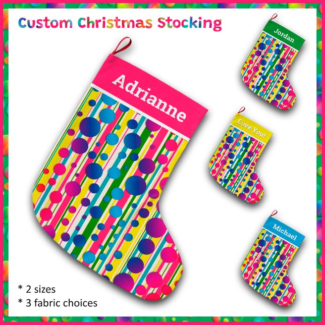 Grande Chaussette De Noël [Beatnik Bubbles] Polka rétro Point rayé rose (Select from the four pre-set colors or use the Design Editor to choose any color you want. )