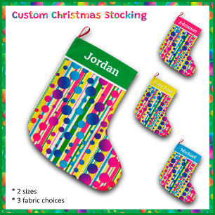 Grande Chaussette De Noël [Beatnik Bubbles] Polka rétro point rayé vert