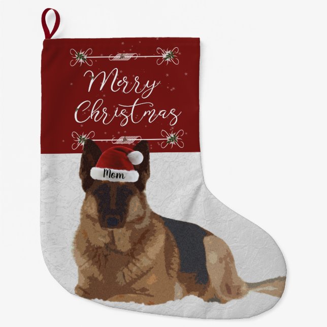 Grande Chaussette De Noël Beau bas de Noël de berger allemand (Devant)