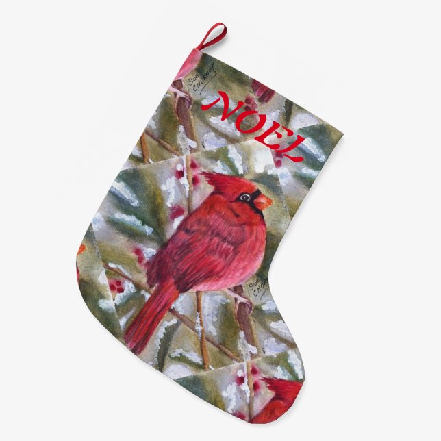 GRANDE CHAUSSETTE DE NOËL BEAU CARDINAL ROUGE (Devant (Accrochage))