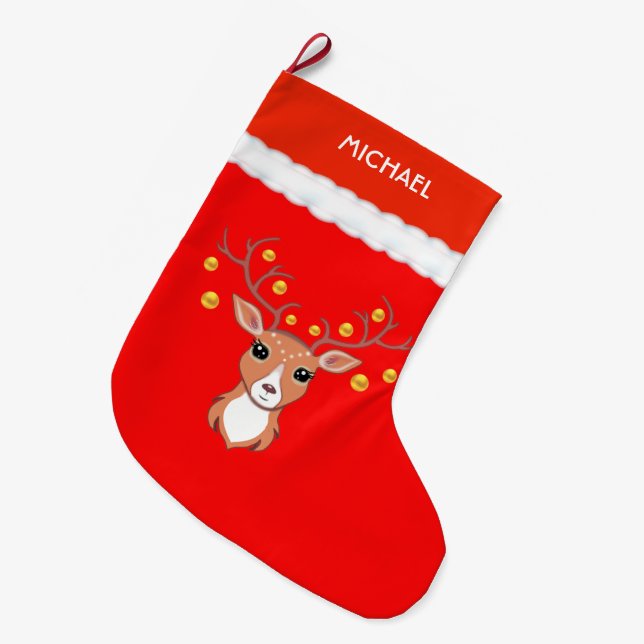 Grande Chaussette De Noël Beau Cerf (Devant (Accrochage))