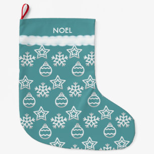 Grande Chaussette De Noël Beau Motif de Noël Turquoise
