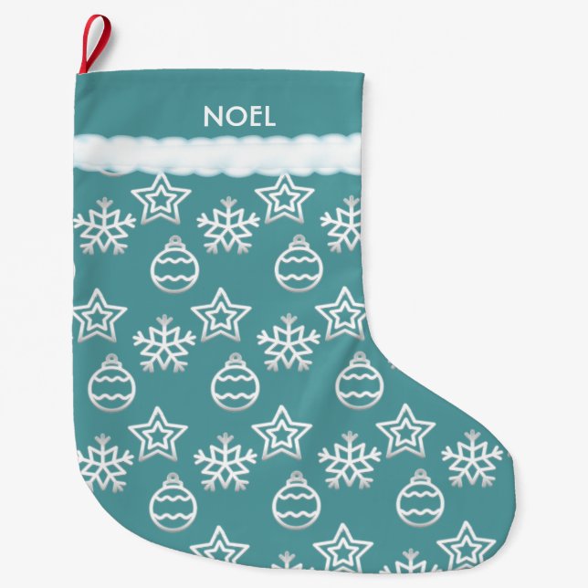 Grande Chaussette De Noël Beau Motif de Noël Turquoise (Devant)