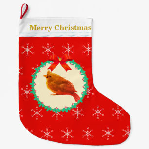 Grande Chaussette De Noël Beau Oiseau Cardinal