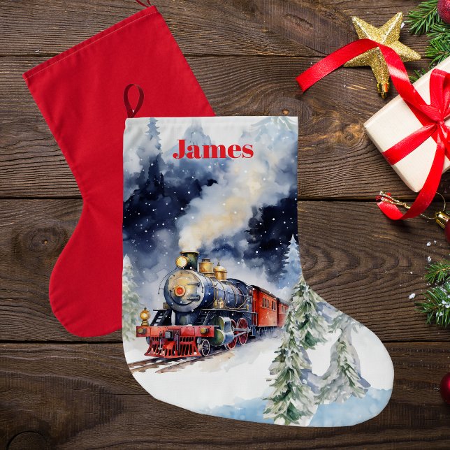 Grande Chaussette De Noël Beau train de Noël - Personnalisé (Christmas Train 1)