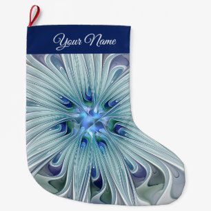 Grande Chaussette De Noël Beauté florale Art Abstrait Blue Pastel Nom de la