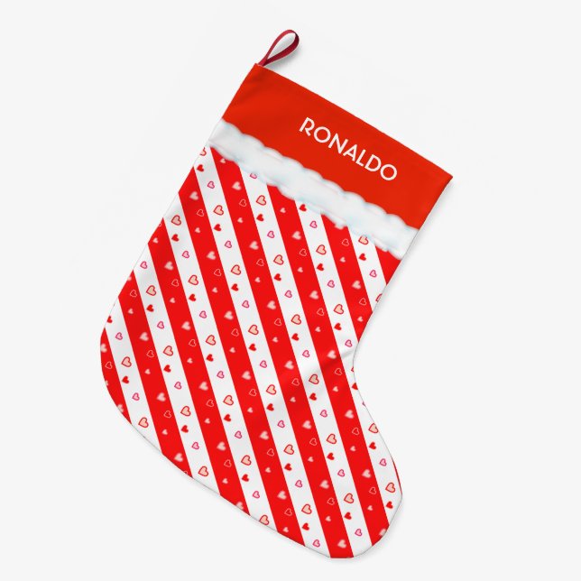 Grande Chaussette De Noël Beaux Coeurs (Devant (Accrochage))