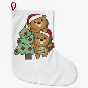 Grande Chaussette De Noël Beaver Arbre de Noël Animaux de Noël Castors