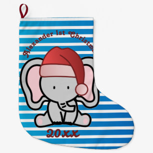 Grande Chaussette De Noël Bébé bleu personnalisé Nom du garçon Premier Noël 