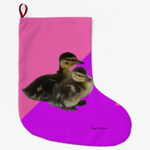 Grande Chaussette De Noël Bébé Canards sur framboise rose et sorbet pourpre