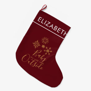 Grande Chaussette De Noël Bébé c'est froid dehors Golden Snowflakes