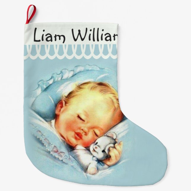 Grande Chaussette De Noël Bébé de sommeil personnalisé double face (Devant)