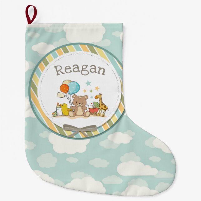 Grande Chaussette De Noël Bébé personnalisé Teddy Ours Giraffe caoutchouc Du (Devant)