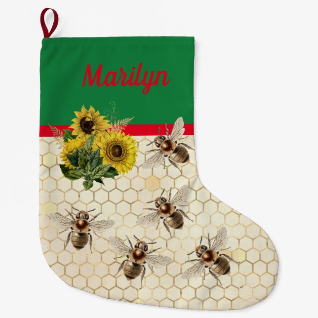 Grande Chaussette De Noël Bee Joyeux tournesol de Noël (Devant)
