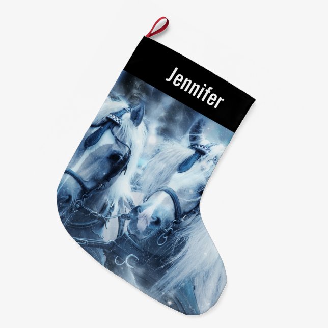 Grande Chaussette De Noël Belle équipe Cheval Hiver Conduite photo (Devant (Accrochage))